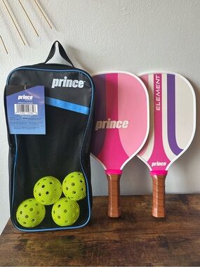 Prince Pickleball Paddle, Case & Balls Set Pink & Purple Retro Style Paddles NWT